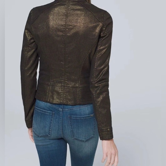 White House Black Market Gold Metallic Biker Moto Jacket Size 2 - Picture 2 of 11